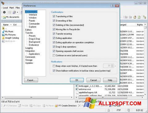 Zrzut ekranu WinSCP na Windows XP