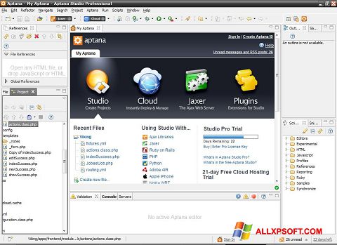 Zrzut ekranu Aptana Studio na Windows XP