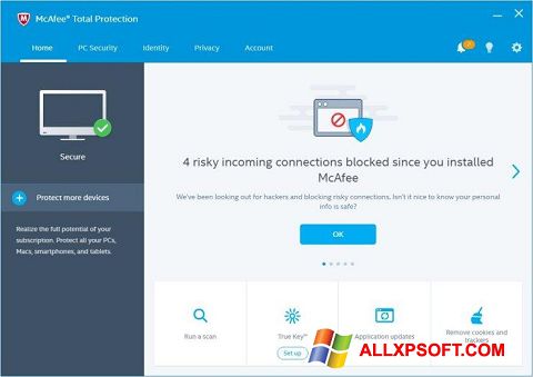 Zrzut ekranu McAfee Total Protection na Windows XP