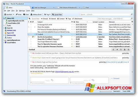 Zrzut ekranu Mozilla Thunderbird na Windows XP