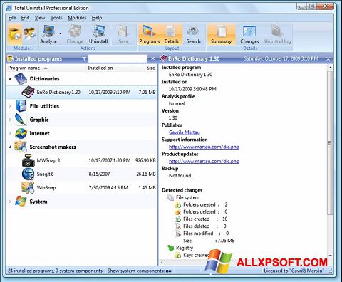 Zrzut ekranu Total Uninstall na Windows XP