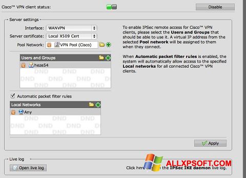 Zrzut ekranu Cisco VPN Client na Windows XP
