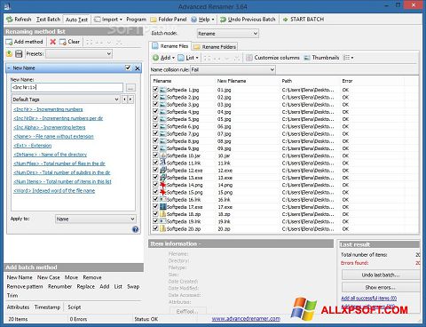 Zrzut ekranu ReNamer na Windows XP