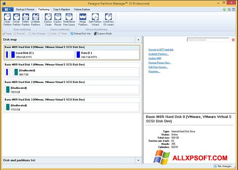 Zrzut ekranu Paragon Partition Manager na Windows XP
