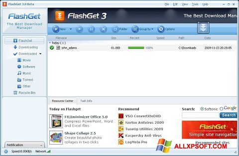 Zrzut ekranu FlashGet na Windows XP