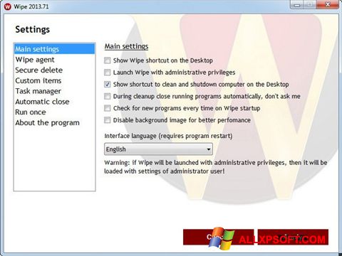 Zrzut ekranu Wipe na Windows XP