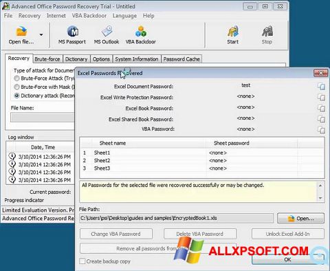 Zrzut ekranu Advanced Office Password Recovery na Windows XP
