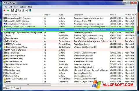 Zrzut ekranu ShellExView na Windows XP