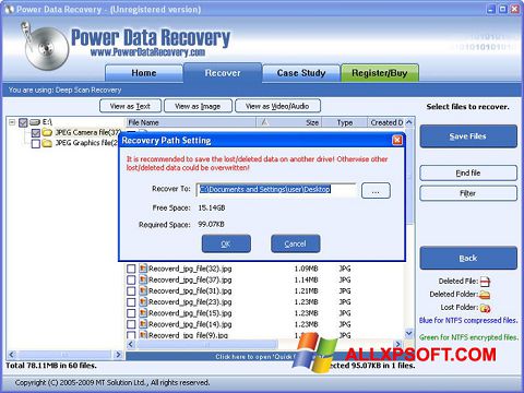 Zrzut ekranu Power Data Recovery na Windows XP