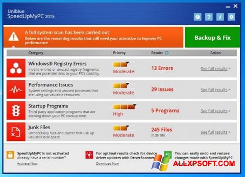 Zrzut ekranu SpeedUpMyPC na Windows XP