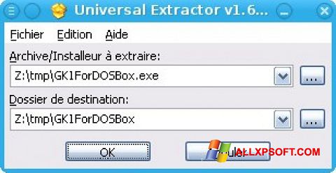 Zrzut ekranu Universal Extractor na Windows XP