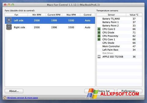 Zrzut ekranu Macs Fan Control na Windows XP