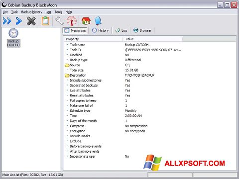 Zrzut ekranu Cobian Backup na Windows XP