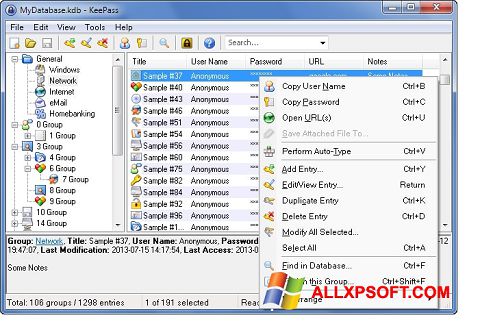 Zrzut ekranu KeePass na Windows XP