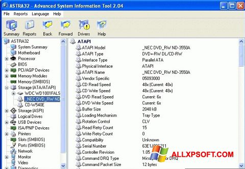 Zrzut ekranu ASTRA32 na Windows XP