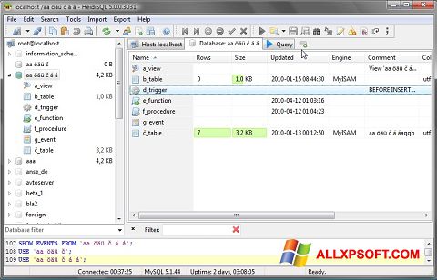 Zrzut ekranu HeidiSQL na Windows XP