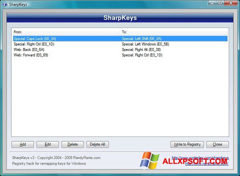 Zrzut ekranu SharpKeys na Windows XP