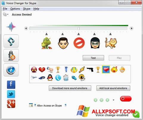 Zrzut ekranu Skype Voice Changer na Windows XP