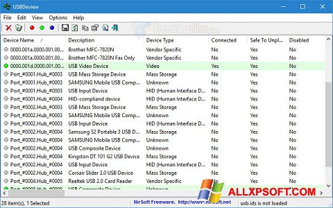Zrzut ekranu USBDeview na Windows XP