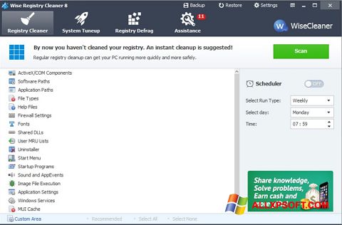Zrzut ekranu Wise Registry Cleaner na Windows XP