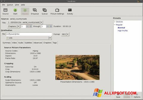 Zrzut ekranu HandBrake na Windows XP