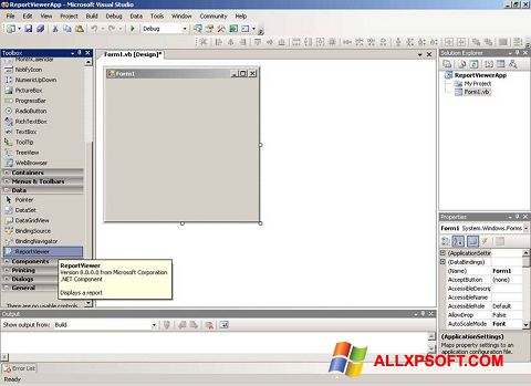 Zrzut ekranu Microsoft Visual Studio na Windows XP