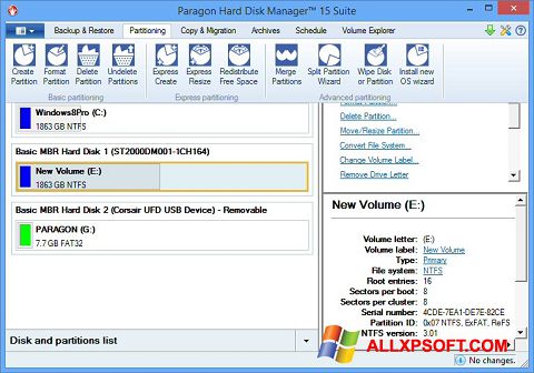 Zrzut ekranu Paragon Hard Disk Manager na Windows XP