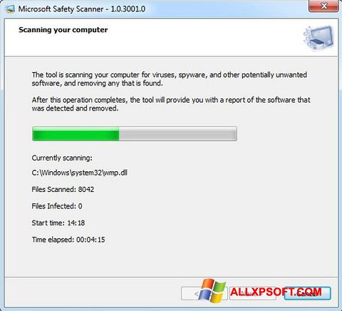 Zrzut ekranu Microsoft Safety Scanner na Windows XP