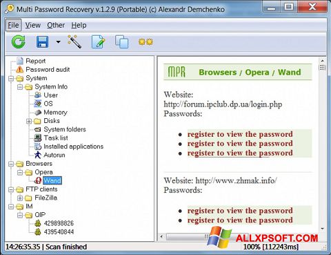 Zrzut ekranu Multi Password Recovery na Windows XP