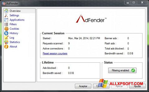 Zrzut ekranu AdFender na Windows XP