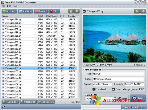 Zrzut ekranu JPG to PDF Converter na Windows XP