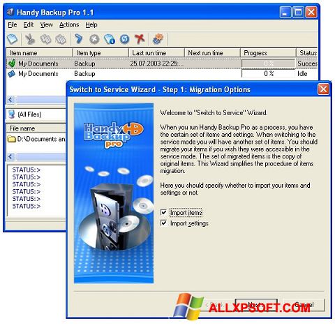 Zrzut ekranu Handy Backup na Windows XP