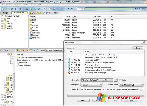 Zrzut ekranu UltraISO na Windows XP