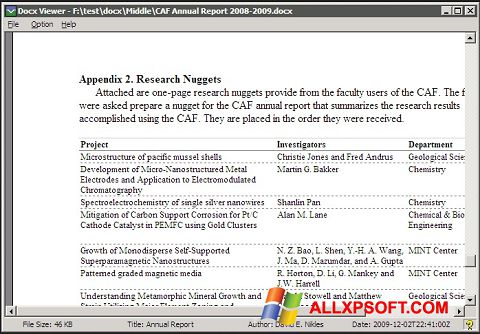 Zrzut ekranu DocX Reader na Windows XP