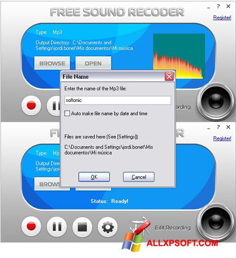Zrzut ekranu Free Sound Recorder na Windows XP