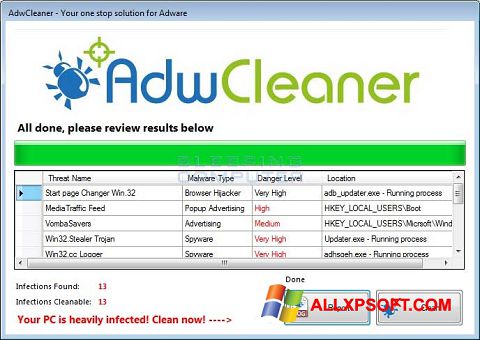 Zrzut ekranu AdwCleaner na Windows XP