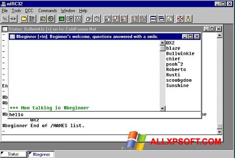 Zrzut ekranu mIRC na Windows XP
