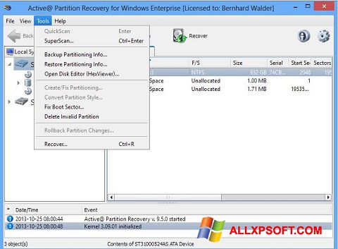 Zrzut ekranu Active Partition Recovery na Windows XP