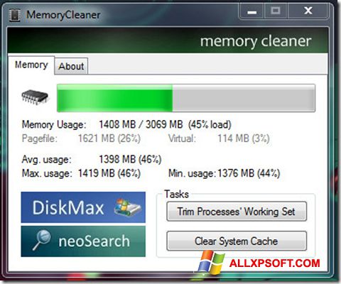 Zrzut ekranu Memory Cleaner na Windows XP