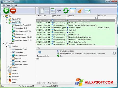 Zrzut ekranu Keylogger na Windows XP