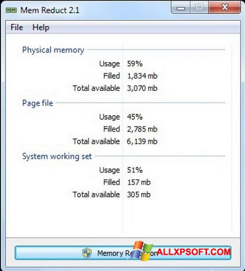 Zrzut ekranu Mem Reduct na Windows XP