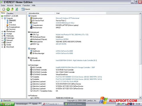 Zrzut ekranu EVEREST Home Edition na Windows XP