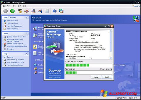 Zrzut ekranu Acronis True Image na Windows XP