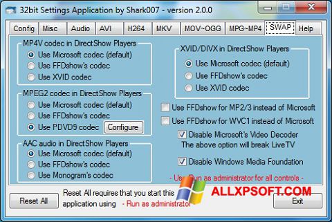 Zrzut ekranu ADVANCED Codecs na Windows XP