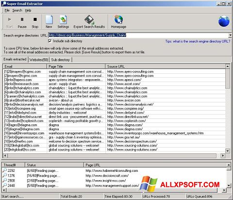 Zrzut ekranu eMail Extractor na Windows XP