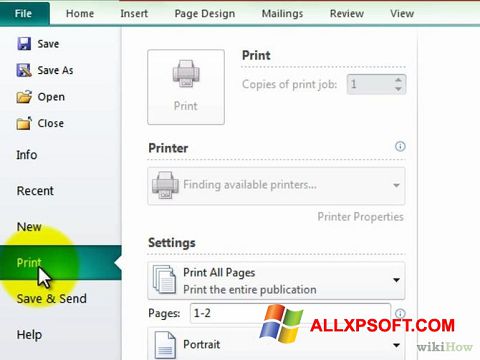 Zrzut ekranu Microsoft Publisher na Windows XP