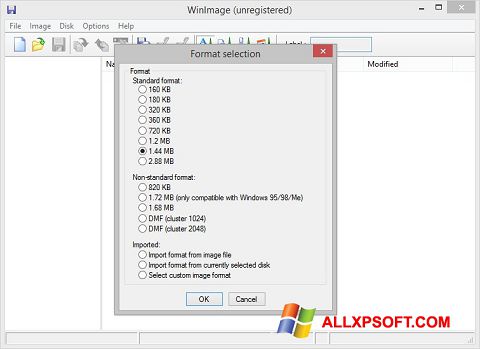 Zrzut ekranu WinImage na Windows XP