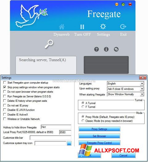 Zrzut ekranu Freegate na Windows XP