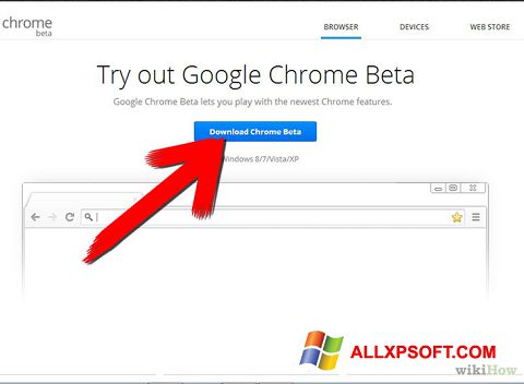 Zrzut ekranu Google Chrome Beta na Windows XP