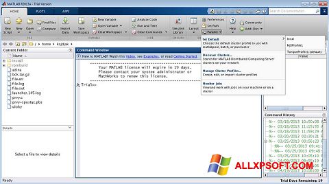 Zrzut ekranu MATLAB na Windows XP